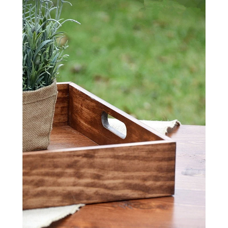 Wood tray, Rustic Solid Wood Tray Farmhouse Breakfast  Serving Coffee Table Tray