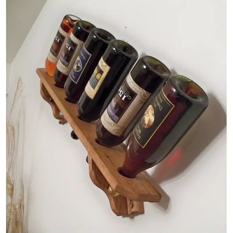 Hand-crafted solid oak wine rack with diagonal hanging