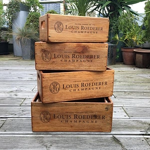 Vintage Louis Roederer Champagne Wooden Handcrafted Rustic Storage Box