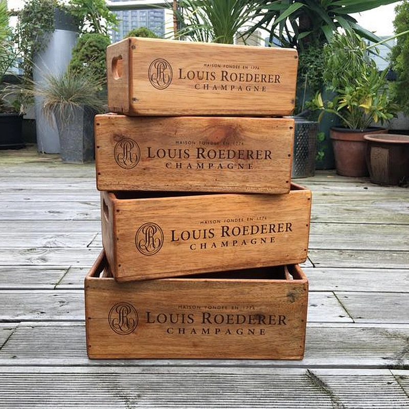 Vintage Louis Roederer Champagne Wooden Handcrafted Rustic Storage Box