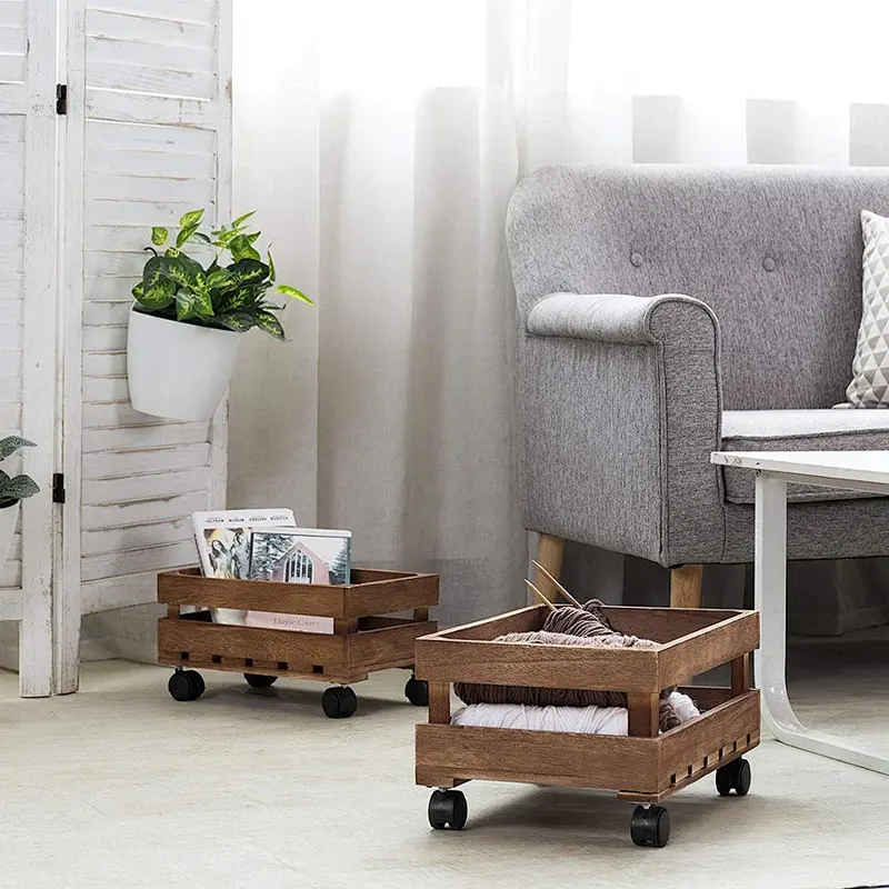 Large & Medium Rustic Wood Storage Crates with Wheels