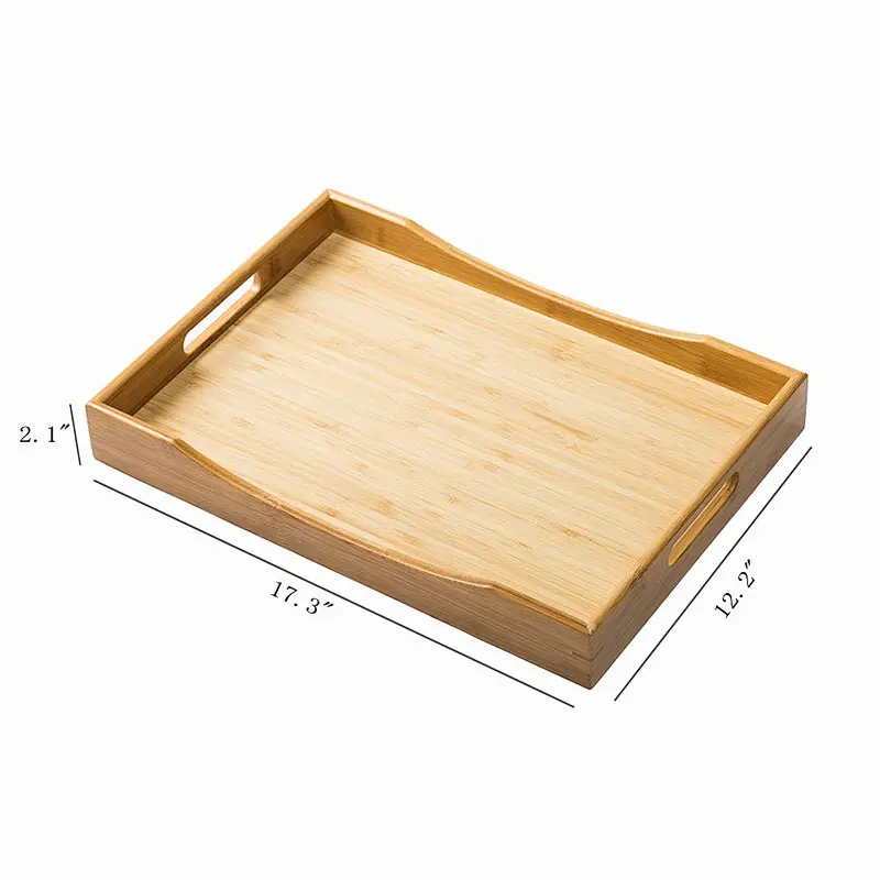 Eziuse Wooden Serving Tray with Handles Rectangular Bamboo Breakfast Serving Tray for Parties (Large)