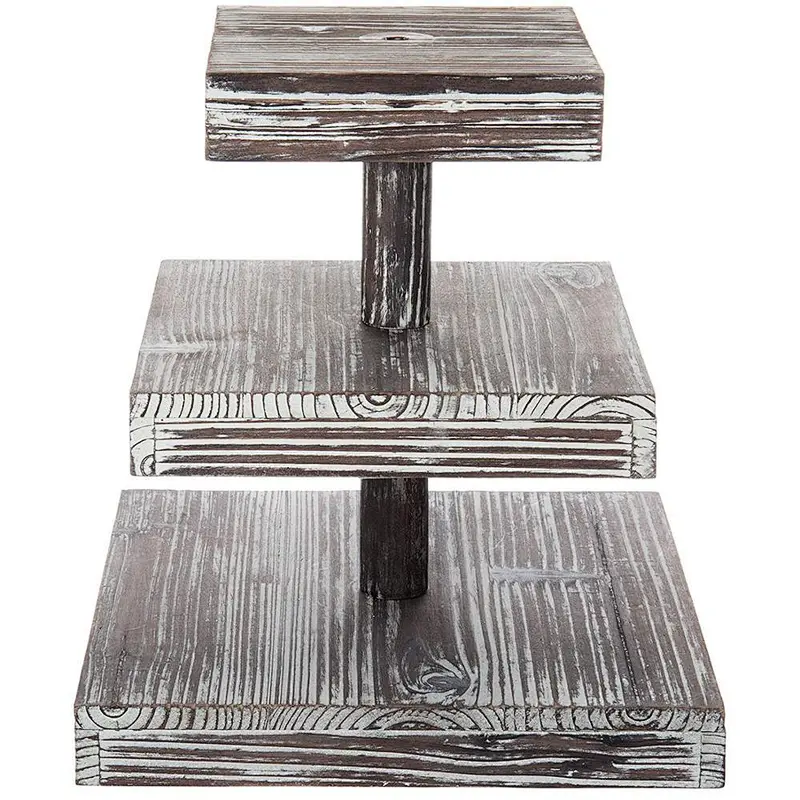 2-Inch 3-Tier Torched Wood Dessert/Appetizer Stand