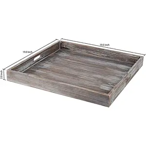 MyGift 18-Inch Square Rustic Torched Wood Ottoman Tray