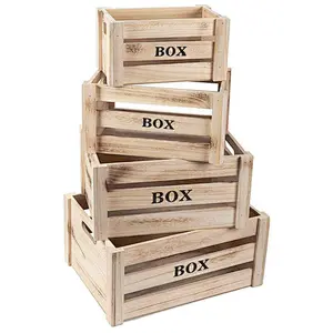 Wooden Crate - 4-Count Rustic Decorative Storage Caddy Set