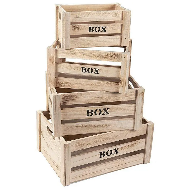 Wooden Crate - 4-Count Rustic Decorative Storage Caddy Set
