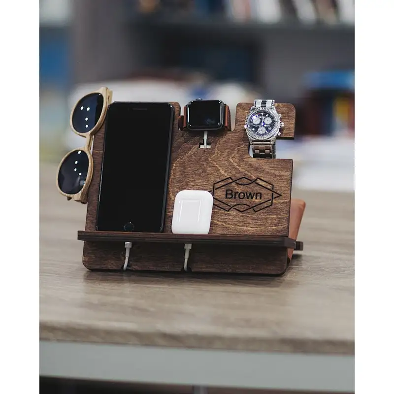 Organizer Wooden Charging Station Personalized Charging Station Apple Watch Charging Station Wood Christmas Corporate Gift