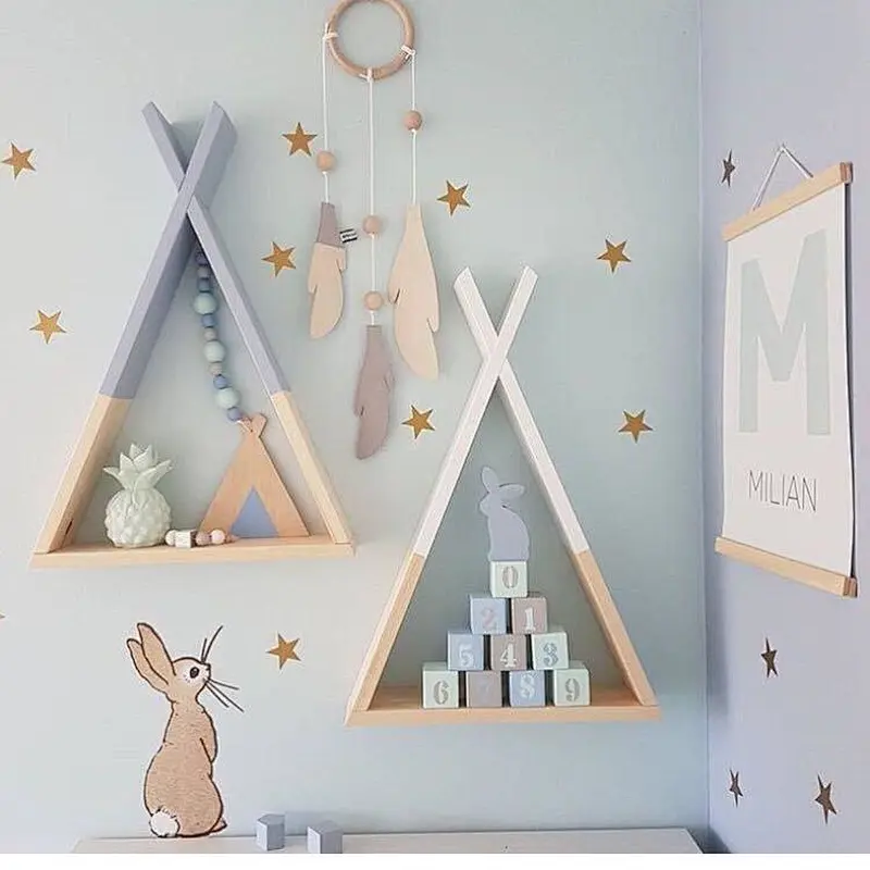 1pcs Nordic Wooden Triangle Shelf Wall Hanging Display Storage Rack Crafts DIY Baby Room Home Decoration Accessories
