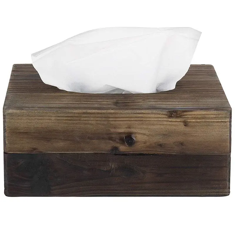 Rustic Dark Torched Wood Tissue Box Holder