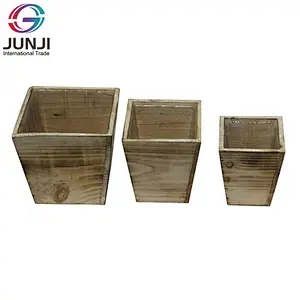 Admired By Nature Set of 3 Contemporary Liner Square Wood Pot Planter