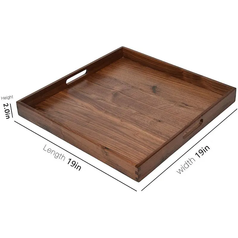 Square wooden solid vegetable tray with handle