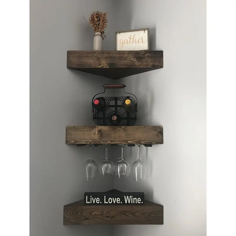 Corner Wine Rack  6 Glasses Wall Mounted Shelf