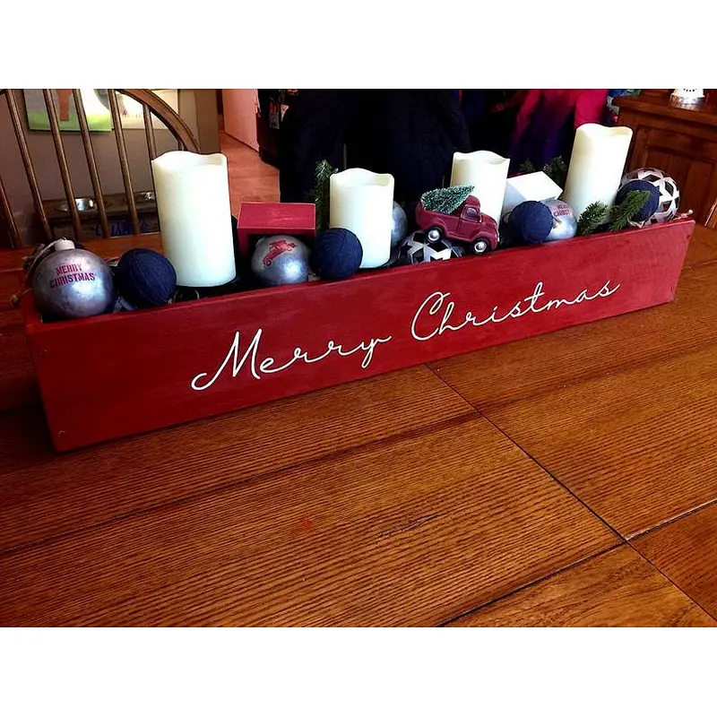 2020 Rustic table centerpiece Farmhouse box, Seasonal decor Christmas decor, Red box Mason Jar Bottle