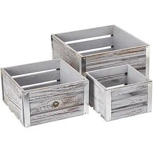 Set of 3 Wooden Pallet Box Planters - Off-white,Corner galvanized with a gray three-piece suit
