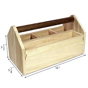 Natural Wood Color Wooden Craft Tool Box Caddy with a Handle