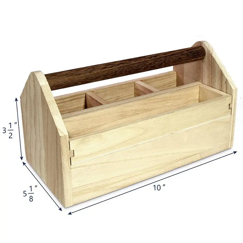 Natural Wood Color Wooden Craft Tool Box Caddy with a Handle