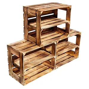 1 x Burnt wood Shelf Rack - Wooden Apple Crates, ideal storage boxes box display crate shoe rack