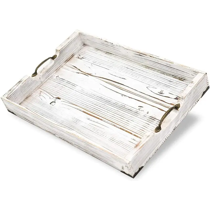 Wooden upholstered tray with handle