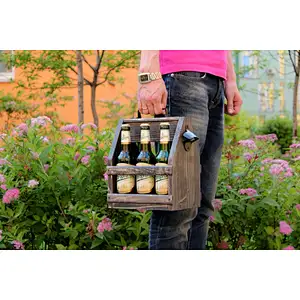 JUNJI Wooden box- Wine Bottle tote- Bar Decor-Beer holder, Wooden Beer Tote