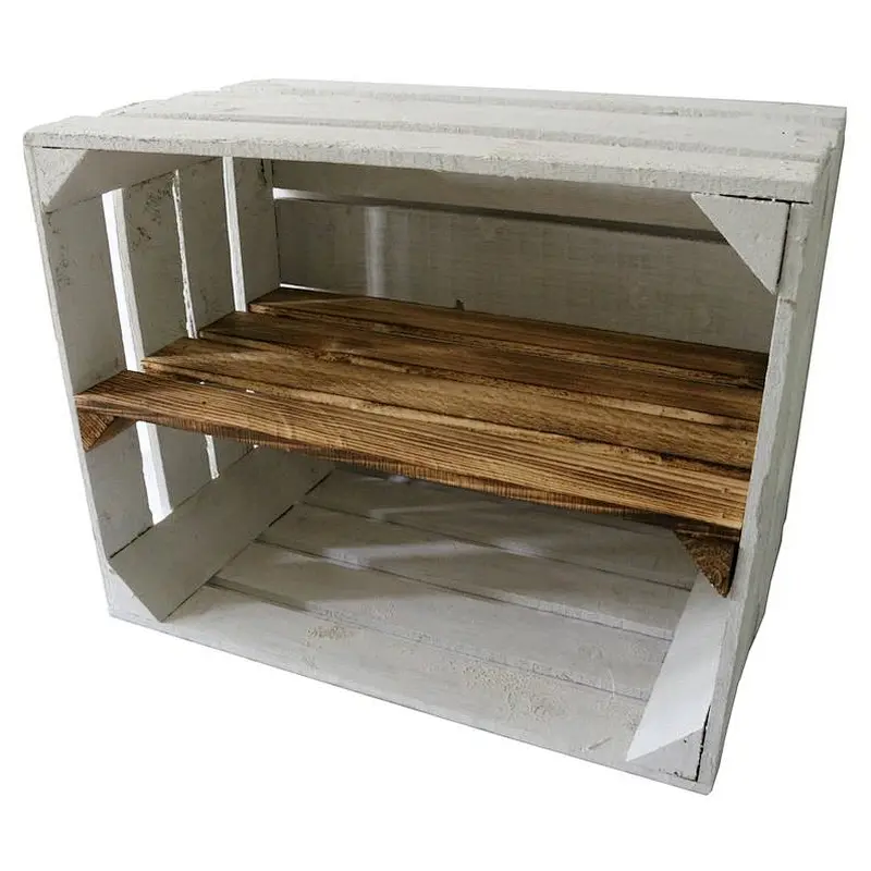 Shoe shelf old white OBSTKISTE with intermediate board sturdy wooden crates