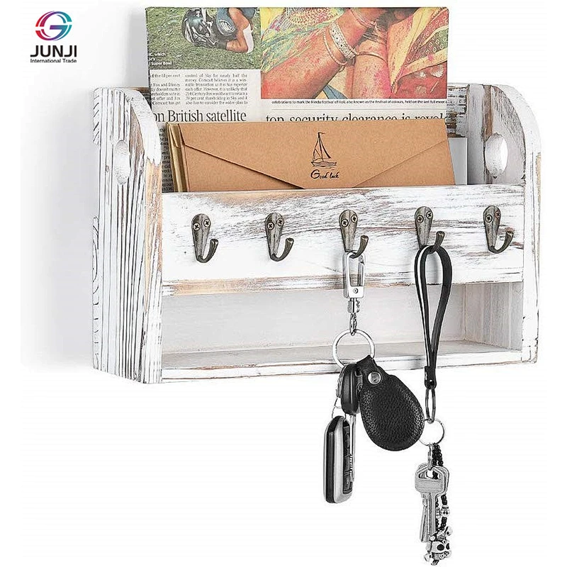 Rustic mail holder and coat key rack wall shelf wall mounted storage shelf key shelf wall
