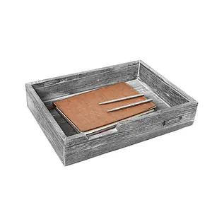 Gray wooden serving tray Wooden Tray With Metal Handle Wooden Trays For Decoration Wood Dinner Plate Tray Bread