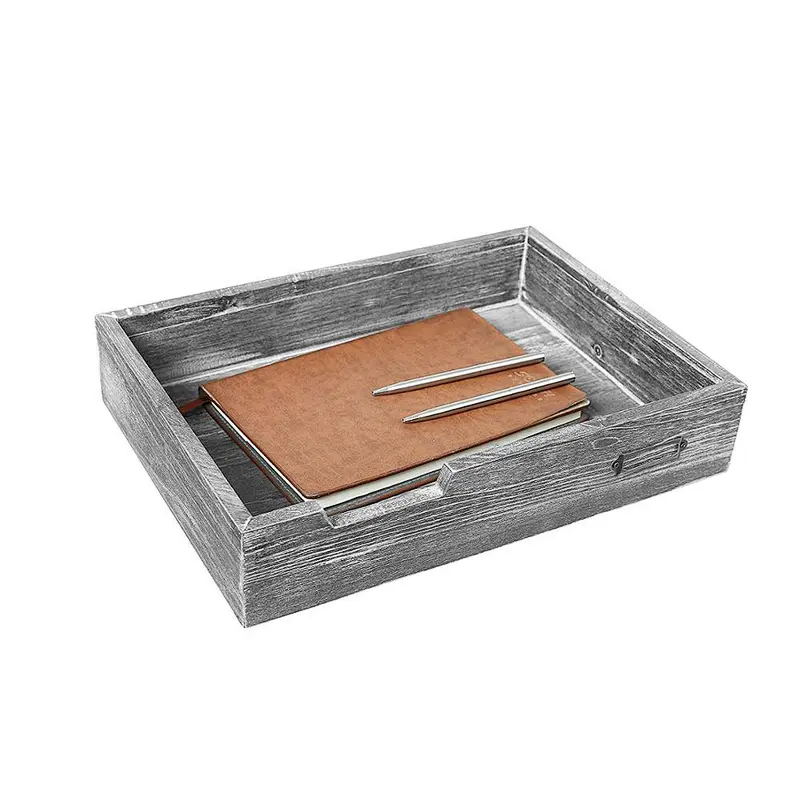 Gray wooden serving tray Wooden Tray With Metal Handle Wooden Trays For Decoration Wood Dinner Plate Tray Bread