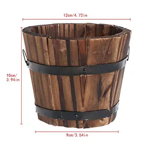 Wood land planter flower box-Retro Round Wooden Flower Pots Planter Barrel Home Garden Outdoor Decoration