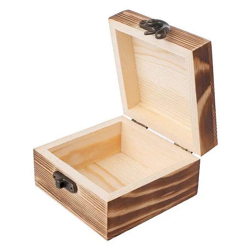 Blank Unfinished Square Wooden Box With Lid and Clasp 2 colors