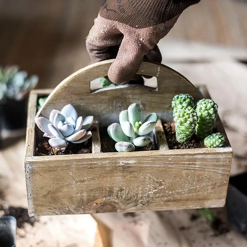 RusticReach Wooden box basket with Carry Handle-Wooden Planter Box