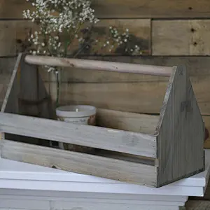 Decorative Wood  Crate Toolbox in Weathered Gray