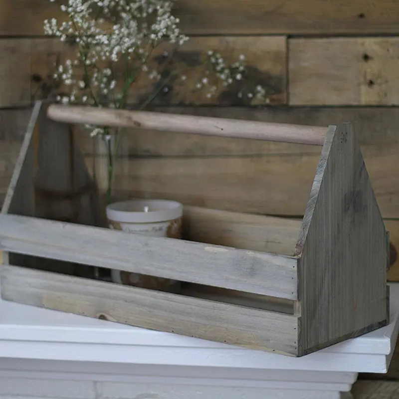 Decorative Wood  Crate Toolbox in Weathered Gray