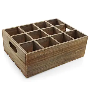 Wooden wine bottle holder, Wine Tote,  Vintage Rustic Brown Wood 12 Slot Beer Bottle Serving Crate/Beer Storage Box