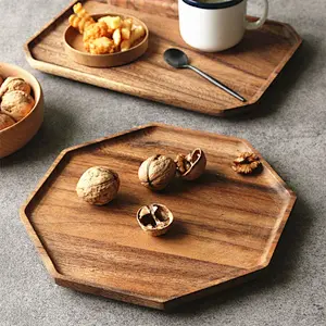 Wooden tray,Set of 2 Wooden Octagon Square Trays Serving Bread Plates for Fruit Salad Platter Vegetable