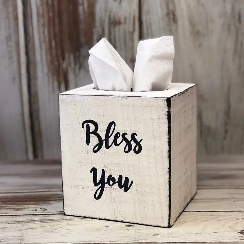 Wooden Tissue Box Cover - Rustic Bathroom Decor - Christmas Tissue Cover - Farmhouse Style Decor