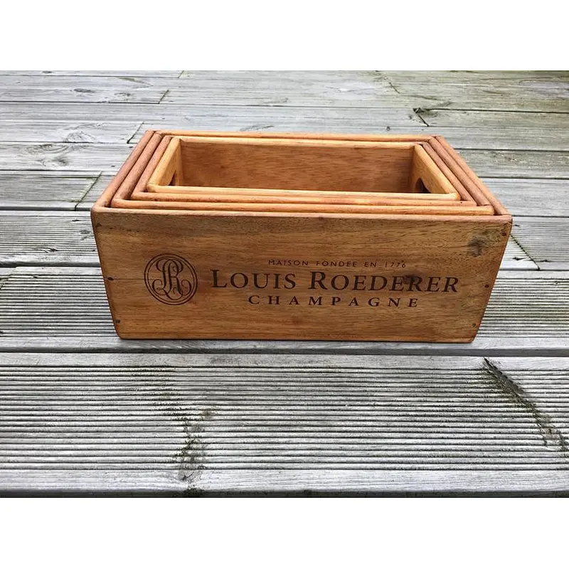 Vintage Louis Roederer Champagne Wooden Handcrafted Rustic Storage Box