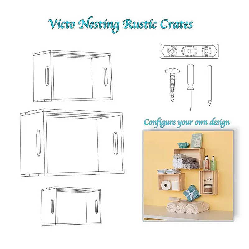 Wallniture Rustic Storage Bin Crates cheap wooden fruit crates for salewood crates unfinishedrustic wood floating wall shelves