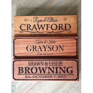 Personalized Engraved Wedding Gifts Wooden Family Name Signs (5x15 Crawford Design, Mahogany Wood Type (Darkest))