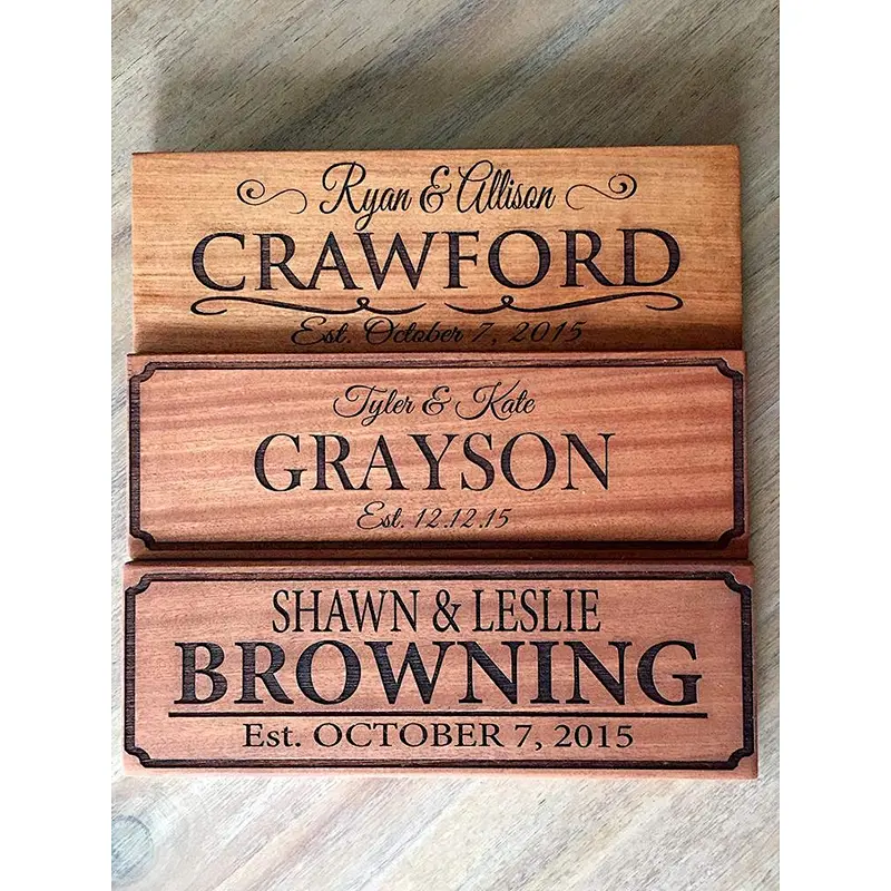 Personalized Engraved Wedding Gifts Wooden Family Name Signs (5x15 Crawford Design, Mahogany Wood Type (Darkest))