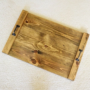 Tray with Handles | Wood Rustic Serving Tray Coffee Table Tray | Wooden Serving Tray for Ottoman