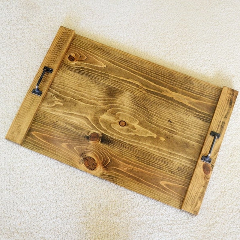 Tray with Handles | Wood Rustic Serving Tray Coffee Table Tray | Wooden Serving Tray for Ottoman