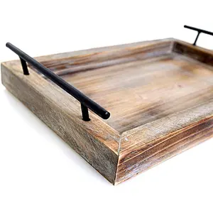 Wooden food tray with handle