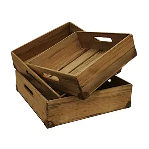 Natural Pine Wood Decorative Crates/Boxes, Set of 3 Custom Wooden Crates
