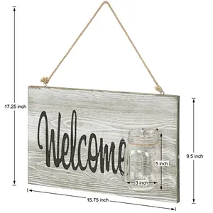 Farmhouse Style Wood Home Welcome Sign with Glass Jar