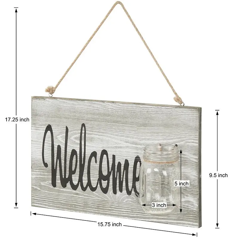 Farmhouse Style Wood Home Welcome Sign with Glass Jar