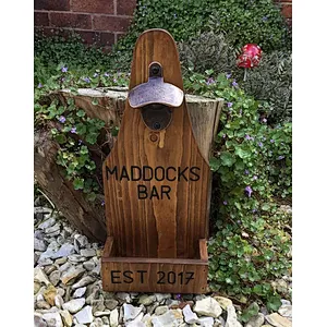 Wood bottle opener, Man's gift, Christmas Bar wooden decor - beer Cap Catcher- bar Accessories