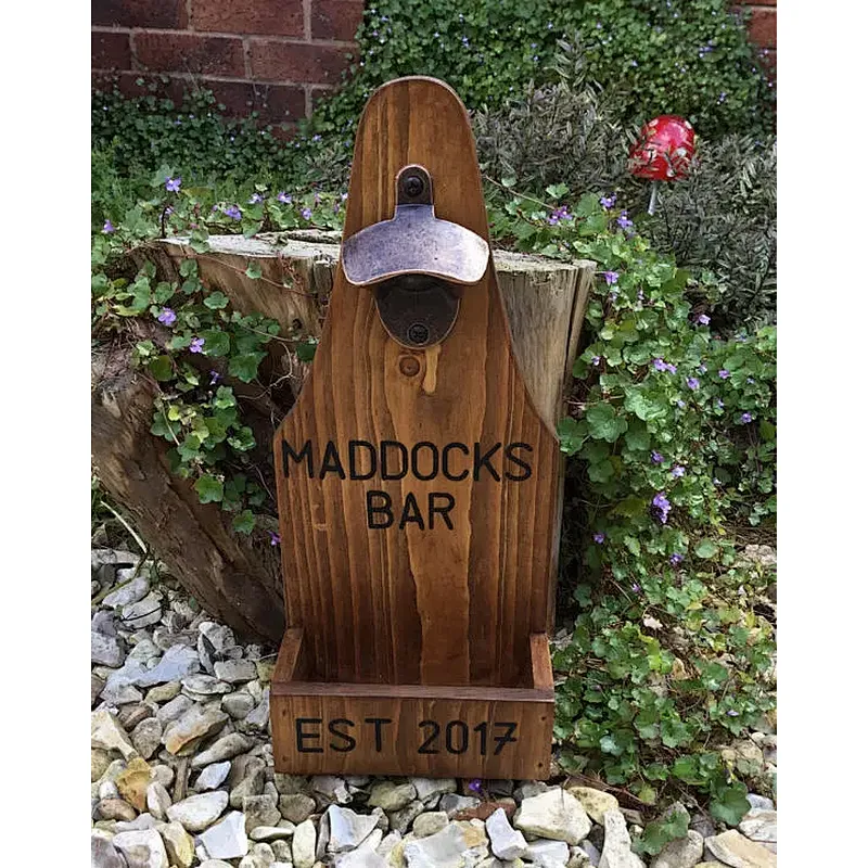 Wood bottle opener, Man's gift, Christmas Bar wooden decor - beer Cap Catcher- bar Accessories