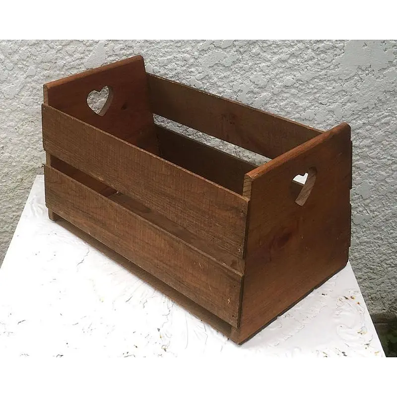 Rustic personalized customized cheaper home decoration  Vintage Large Wood Slat Crate - Heart-Shaped Cut Outs, Solid Bottom2020