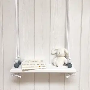 Nursery Decor | Nordic Style Shelf | Hanging Bead  with  Wood Wall Shelf with Metal Shelf