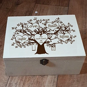 Personalised FAMILY TREE laser engraved tea tray mothers day  wedding trinket box small delicate box crates wood boxes farmhouse